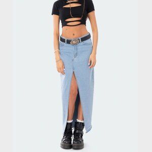 edikted Front Slit Maxi Denim Skirt